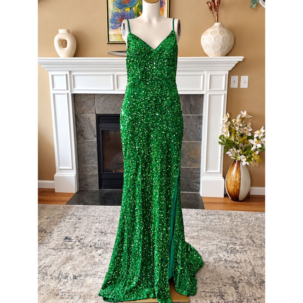 Colors Emerald Green Sequin Gown Women's Lace Up Back Mermaid Prom Formal Dress